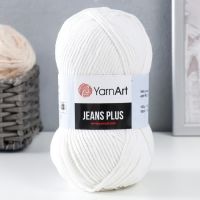 Пряжа для вязания спицами, крючком YarnArt, Jeans plus, 55% хлопок, 45% акрил, 160 м/100 г, (01 белый)