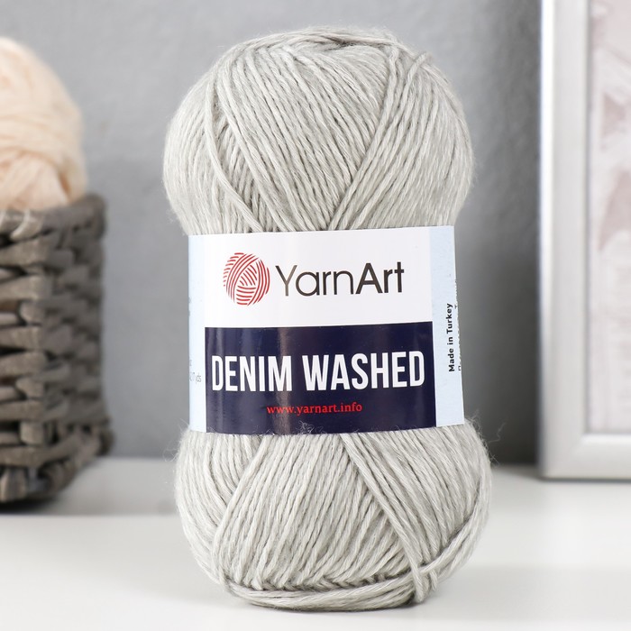 Пряжа для вязания спицами, крючком YarnArt, Denim Washed, 30% акрил, 70% хлопок, 130 м/50 г, (908 св. серый)
