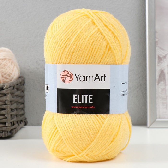 Пряжа для вязания спицами, крючком YarnArt, Elite, 100% акрил, 300 м/100 г, (216 св. жёлтый)