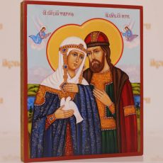 Петр и Феврония Муромские  17х21 (рукописная икона с золочением)