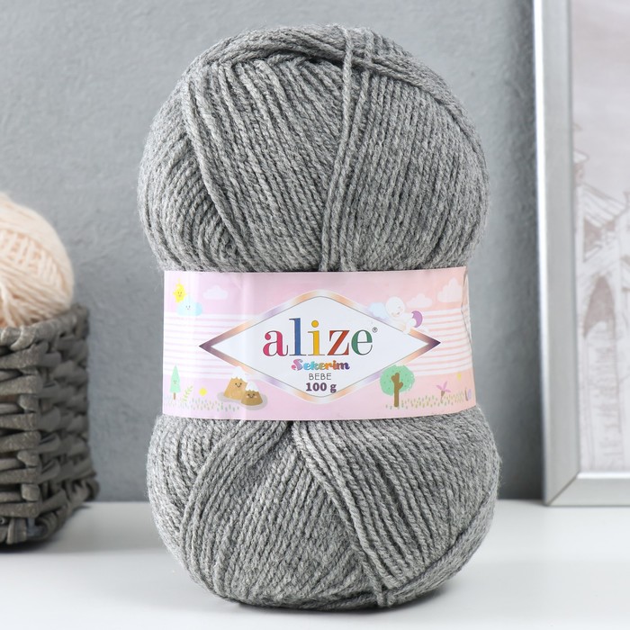 Пряжа для вязания спицами, крючком ALIZE, Sekerim Bebe, 100% акрил, 320 м/100 г, (197 т. серый)