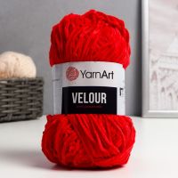Плюшевая пряжа для вязания спицами, крючком YarnArt, Velour, велюровая, 100% микрополиэстер, 170 м/100 г, (846 красный)