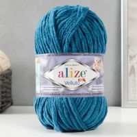 Плюшевая пряжа для вязания спицами, крючком ALIZE, Velluto, 100% микрополиэстер, 68 м/100 г, (646 петроль)