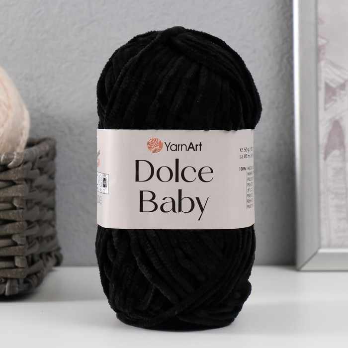 Плюшевая пряжа для вязания спицами, крючком YarnArt, Dolce Baby, 100% микрополиэстер, 85 м/50 г, (742 чёрный)