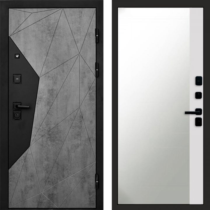 Входная дверь Termo-door Авангард Бетон - Широкое Зеркало Фацет Белый софт