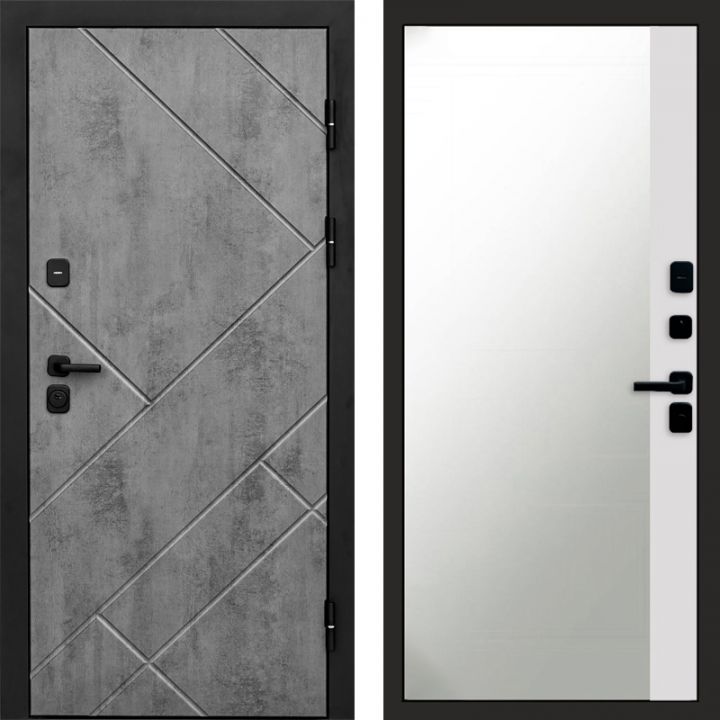 Входная дверь Termo-door Стоун Бетон - Широкое Зеркало Фацет Белый софт