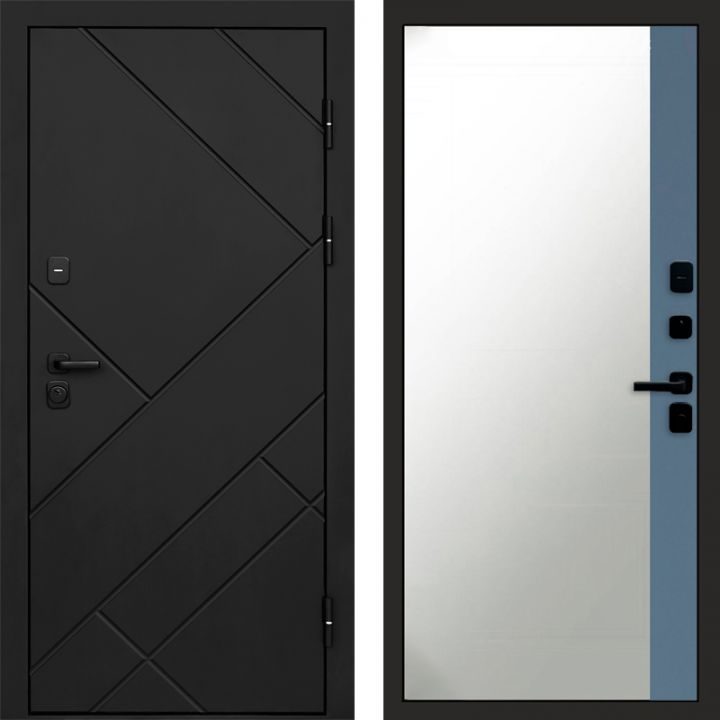 Входная дверь Termo-door Стоун Black - Широкое Зеркало Фацет Грей софт