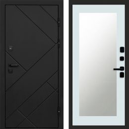 Входная дверь Termo-door Стоун Black - Зеркало триумф Белый софт