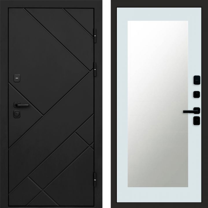 Входная дверь Termo-door Стоун Black - Зеркало триумф Белый софт