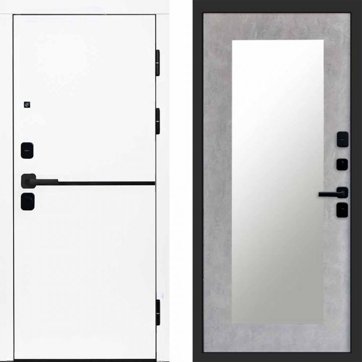 Входная дверь Termo-door Тренд WHITE - Зеркало триумф Бетон светлый