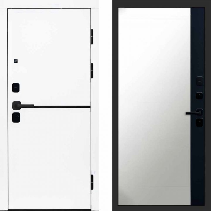 Входная дверь Termo-door Тренд WHITE - Широкое Зеркало Фацет Черный кварц