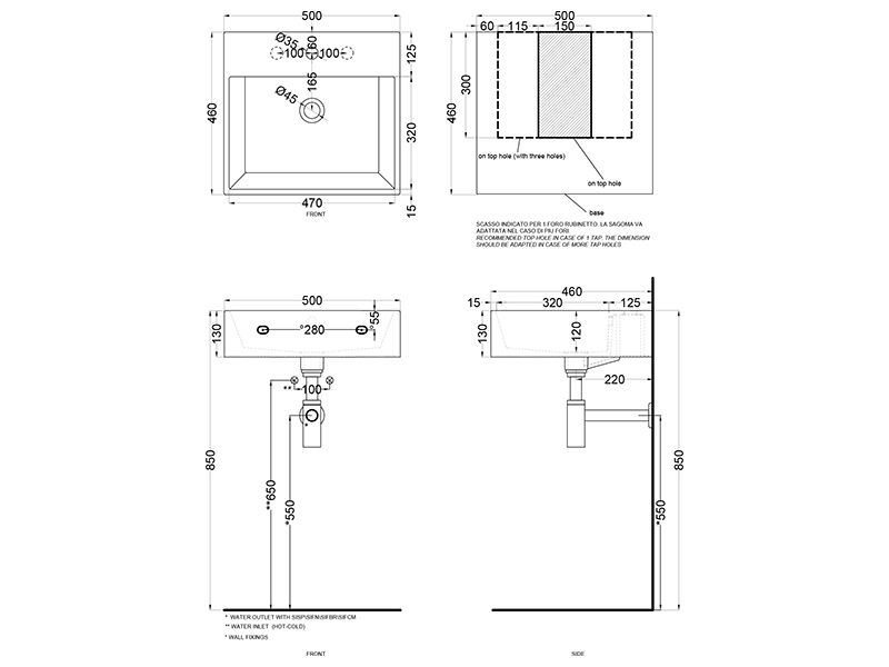 Cielo Smile раковина 600х460х130 мм, подвесная/накладная, без отверстий для смесителя, без перелива, с переливом ФОТО
