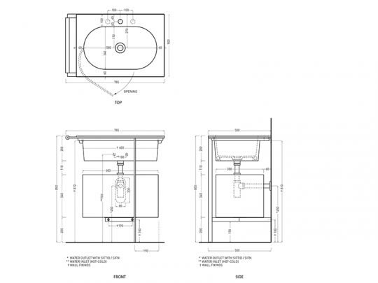 Cielo Elle раковина 700х500х200 мм, накладная, без отверстий для смесителя, без перелива схема 2