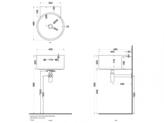 Cielo Sella раковина 400х480х200 мм, накладная, без отверстий для смесителя, без перелива схема 2