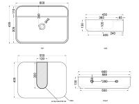 Cielo Shui Comfort раковина 600х430х130 мм, прямоугольная, накладная/подвесная, без отверстия для смесителя, без перелива схема 2