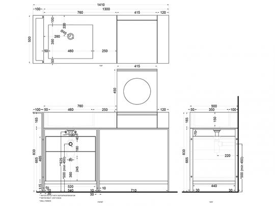 Cielo I Narcisi раковина 760х500х165 мм, без отверстий для смесителя, с боковым местом под элемент "Make Up" схема 2