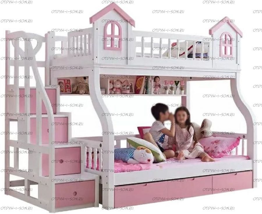 Кровать-двухъярусная домик Сказочный №2, любые размеры