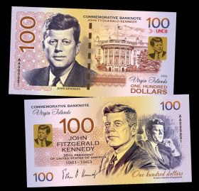 100 долларов (Dollars) — Джон Кеннеди. 35 президент США. Виргинские острова.Памятная банкнота. UNC Oz Msh Ям