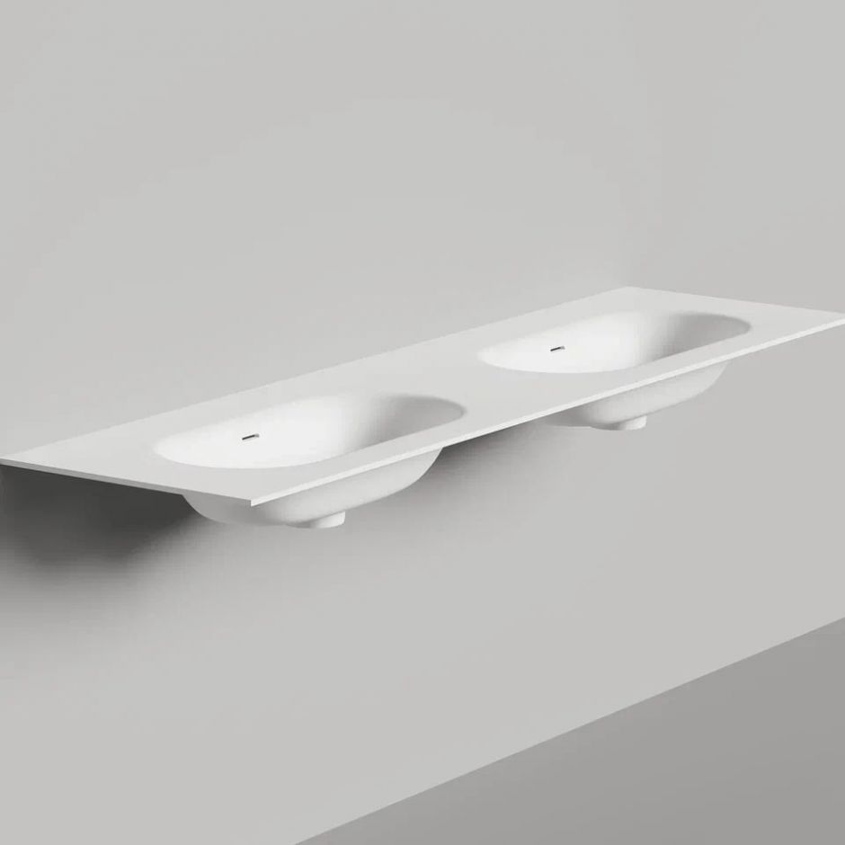 Раковина подвесная Salini Onda Flow Oval без отверстий под смеситель, с донным клапаном и двумя чашами 72x34 14022042M