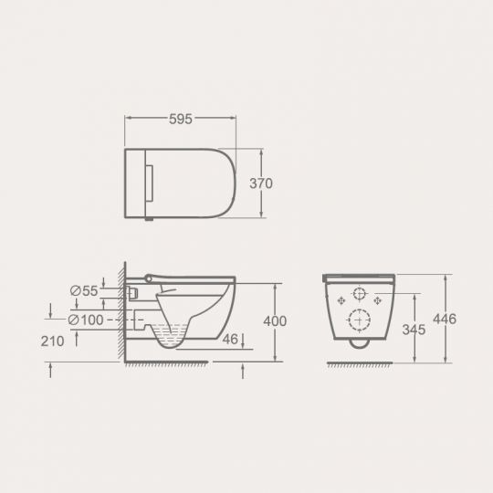 Подвесной унитаз UNI-FLOW MI-SMART CH10166ZR с крышкой-биде в комплекте схема 3