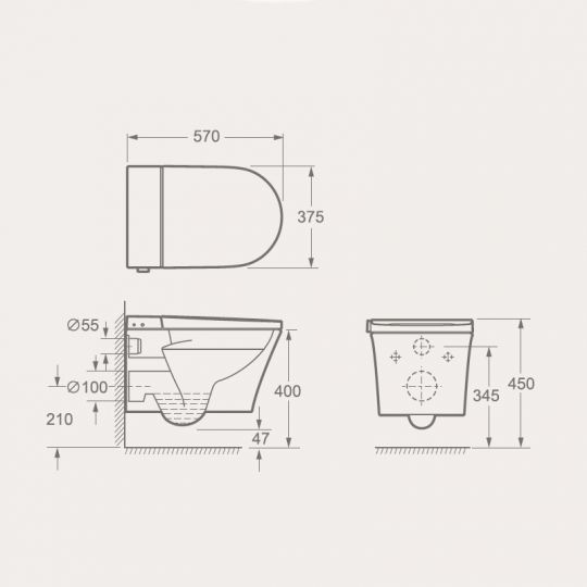 Унитаз подвесной UNI-FLOW MI-SMART CH1048ZR-A в комплекте с крышкой-биде схема 3