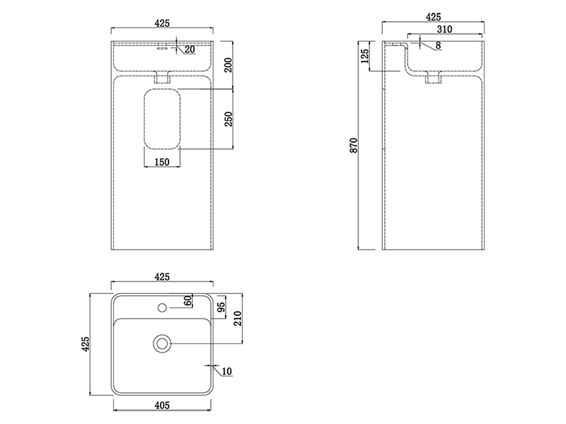 Раковина UNI-FLOW KUBE1 FS501-425 напольная отдельностоящая ФОТО