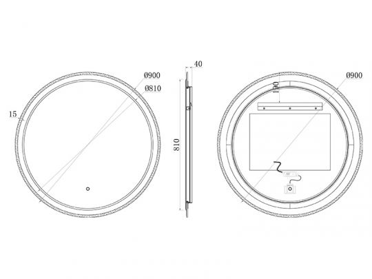 Зеркало c подсветкой UNI-FLOW M641 D-90 см круглое с защитой от запотевания схема 3 Зеркало c подсветкой UNI-FLOW M641 D-90 см круглое с защитой от запотевания схема 3
