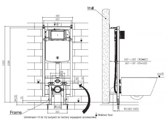 Инсталляция UNI-FLOW MI-SMART A81115 с приводом для автосмыва клавиша глянцевый хром схема 2