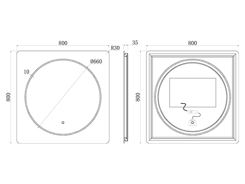 Зеркало UNI-FLOW M639 c подсветкой и защитой от запотевания 80x80 см ФОТО