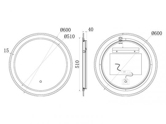 Зеркало UNI-FLOW M641 c подсветкой и защитой от запотеванияD-60 см круглое схема 3