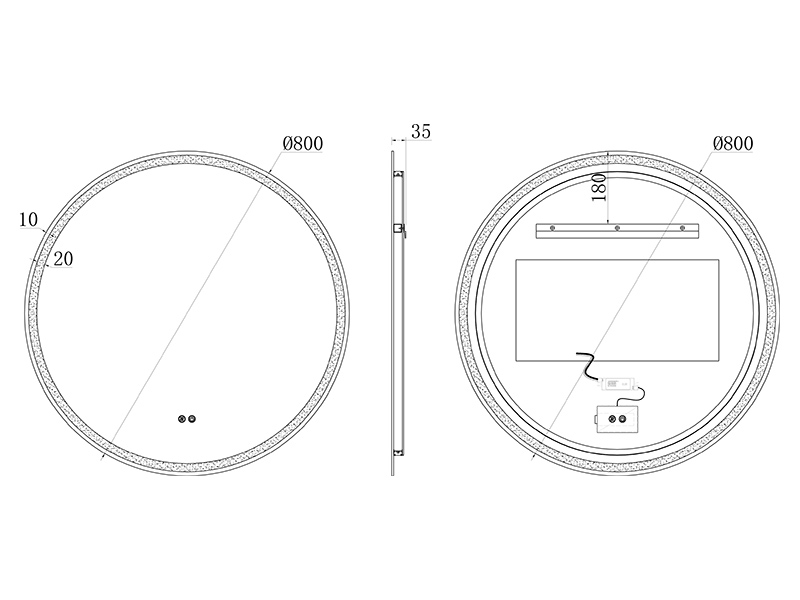 Зеркало c антизапотеванием и подсветкой UNI-FLOW M-201 D-80 см ФОТО