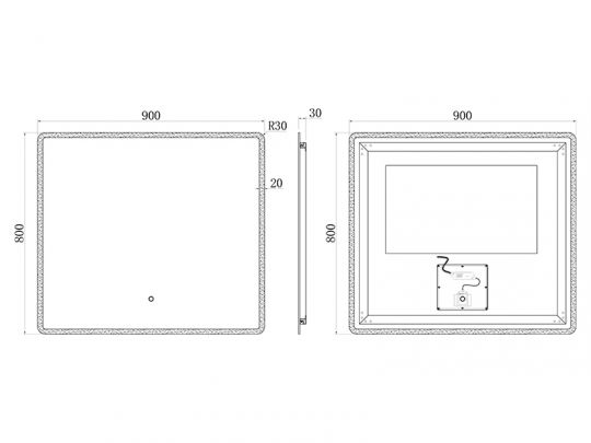 Зеркало UNI-FLOW M-647 с антизапотеванием и подсветкой 90x80 см схема 3