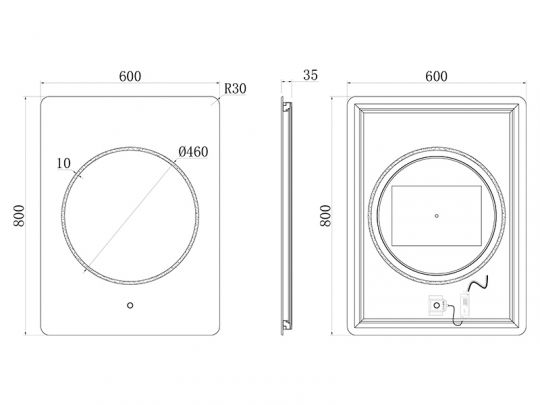 Зеркало UNI-FLOW M639 c подсветкой и антизапотеванием 60x80 см схема 3