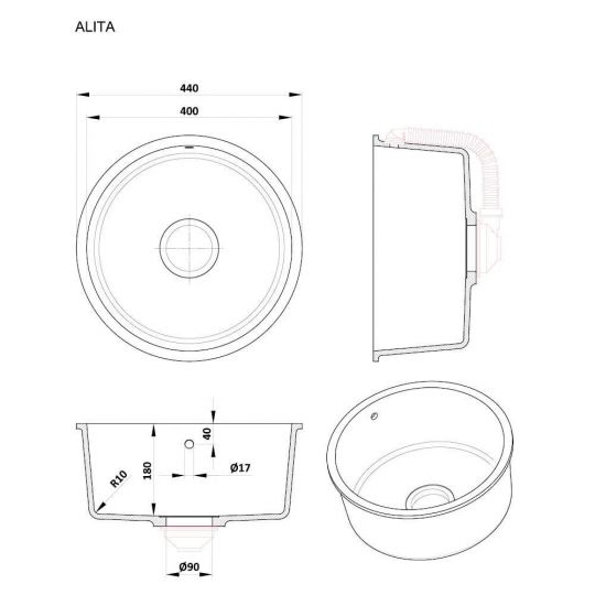 Круглая мойка для кухни Kolpa-San Alita 40x40 см схема 2