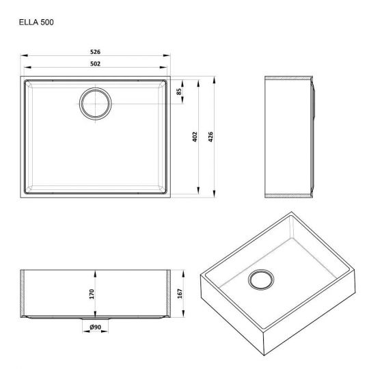 Прямоугольная мойка для кухни Kolpa-San Ella 40x50 см схема 2 Прямоугольная мойка для кухни Kolpa-San Ella 40x50 см схема 2