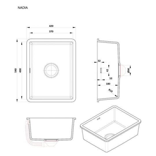 Прямоугольная мойка для кухни Kolpa-San Nadia 37x49 см схема 2 Прямоугольная мойка для кухни Kolpa-San Nadia 37x49 см схема 2