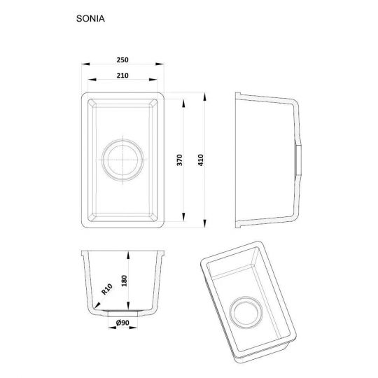 Прямоугольная мойка для кухни Kolpa-San Sonia 37x12 см схема 2