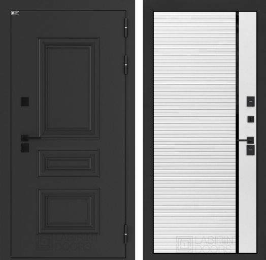 Входная дверь Лабиринт Аляска Лайт - 22 Белый софт, черная вставка с терморазрывом
