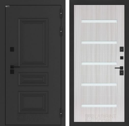 Входная дверь Лабиринт Аляска Лайт - 01 Сандал белый, стекло белое с терморазрывом