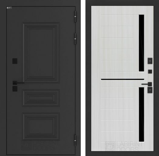 Входная дверь Лабиринт Аляска Лайт - 02 Сандал белый, стекло черное с терморазрывом