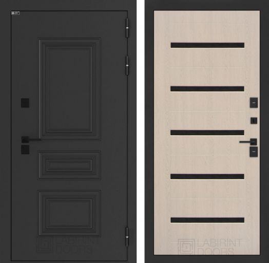 Входная дверь Лабиринт Аляска Лайт - 01 Беленый дуб, стекло черное с терморазрывом