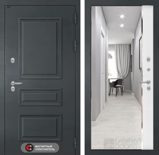 Входная дверь Лабиринт ATLANTIC - Зеркало панорама Белый софт с терморазрывом