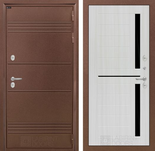 Входная дверь Лабиринт Термо Лайт - 02 Сандал белый, стекло черное с терморазрывом