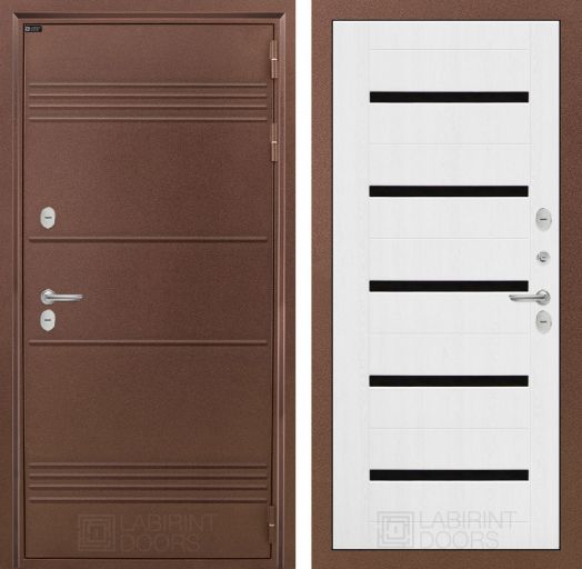 Входная дверь Лабиринт Термо Лайт - 01 Белое дерево, черные стекла с терморазрывом