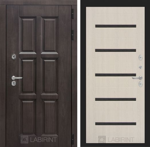 Входная дверь Лабиринт Лондон - 01 Беленый дуб, стекло черное с терморазрывом