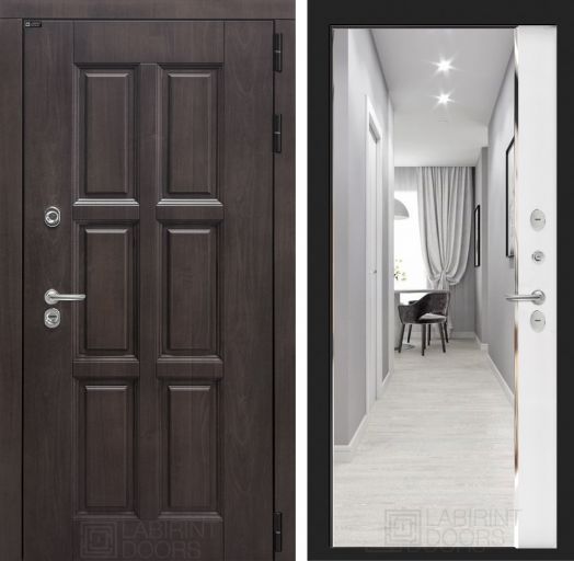 Входная дверь Лабиринт Лондон - Зеркало панорама Белый софт с терморазрывом