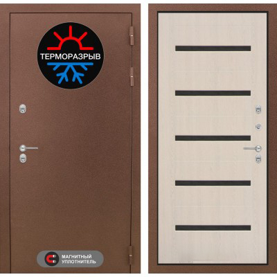 Входная дверь Лабиринт Термомагнит - 01 Беленый дуб, стекло черное с терморазрывом