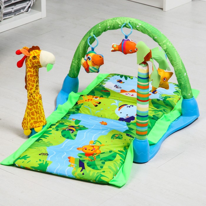 Развивающий игровой коврик «Остров», 3 игрушки, жираф