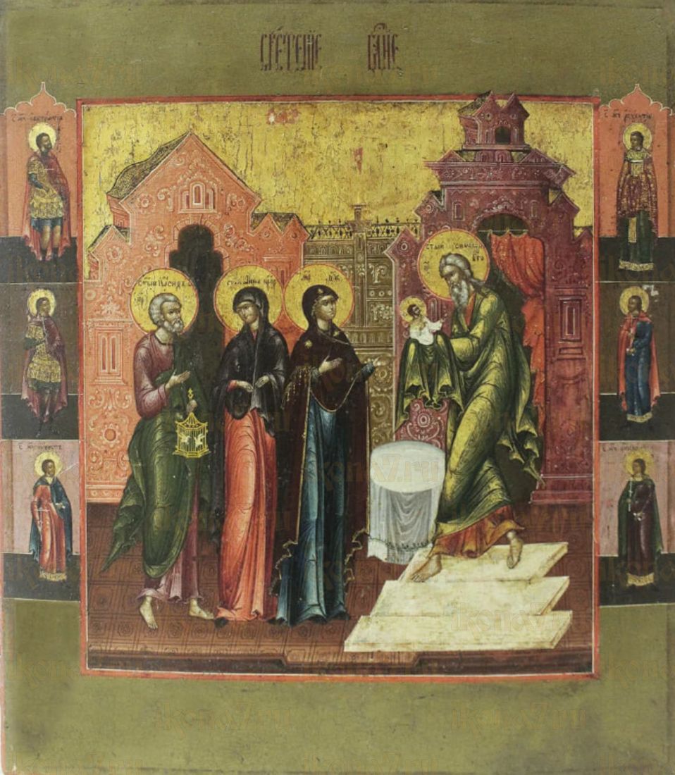 Икона Сретения: Образ Богоматери и Младенца (рукописная)