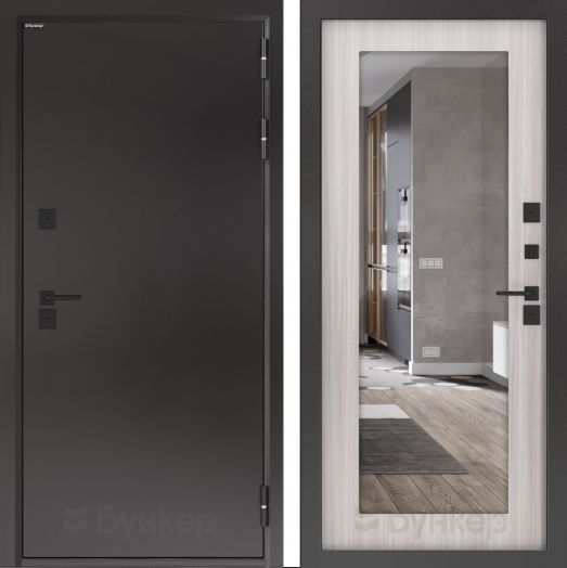 Входная дверь с терморазрывом Бункер BN 10 Тепло Плюс - 18 Зеркало Сандал белый